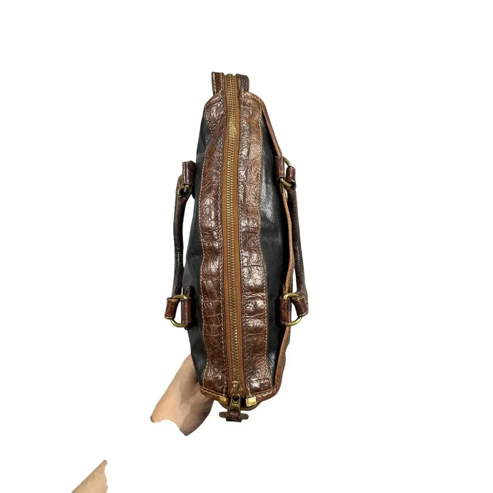 Brahmin Satchel Handbag Brown Croc Embossed Leather Classic